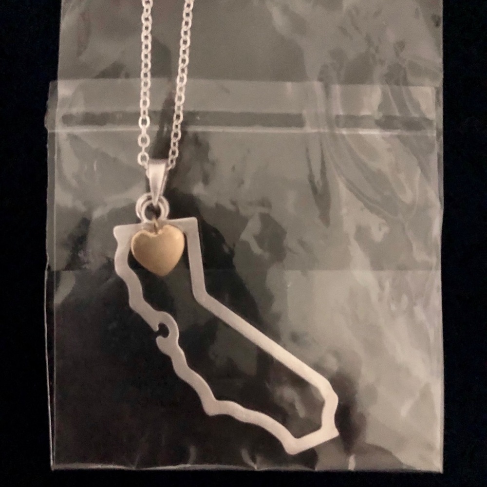 Silver California State Long Necklace
